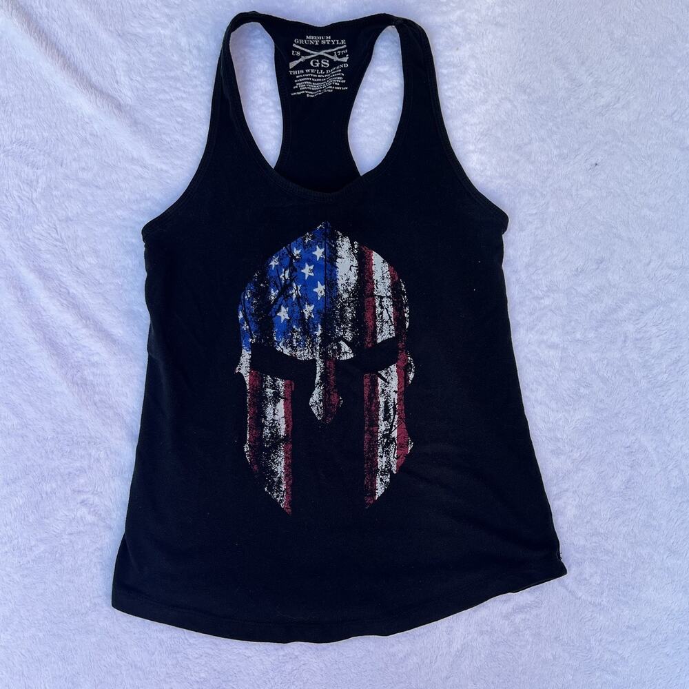 Grunt Style Tank Top Large Black Spartan Punisher Flag Patriotic Muscle Medium